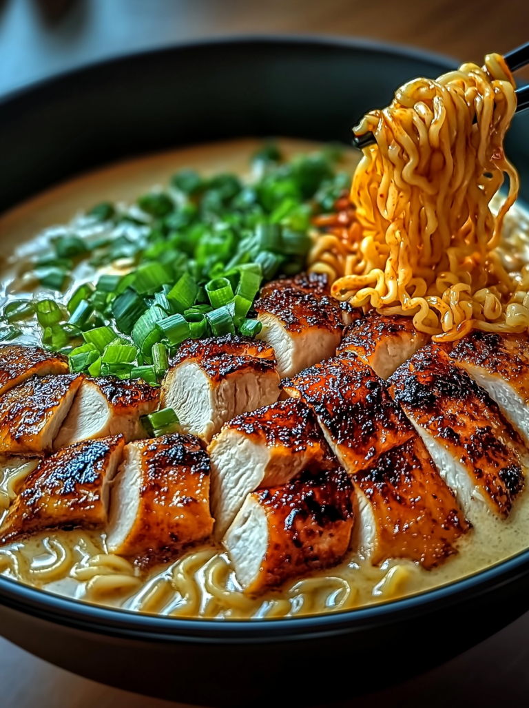 Fiery Chicken Ramen with Creamy Garlic Sauce