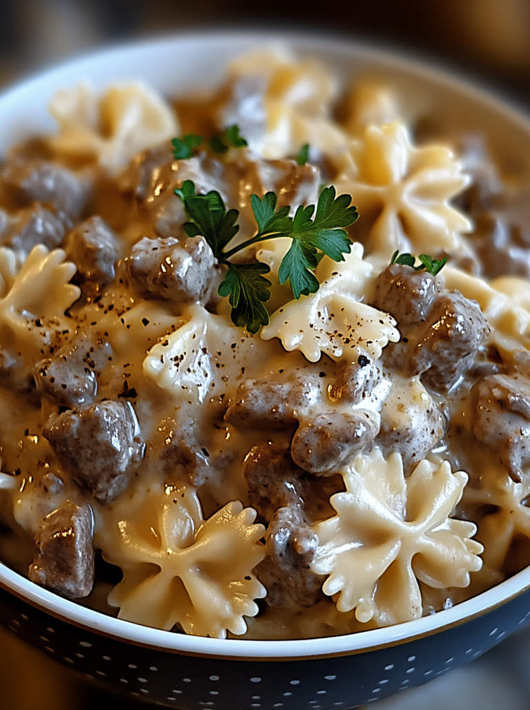 Creamy Beef and Bowtie Pasta