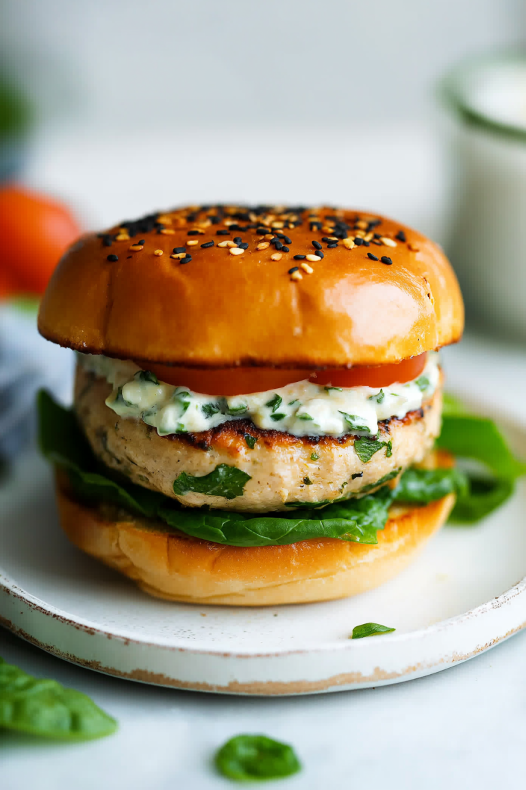 Healthy Turkey Burgers with Spinach, Feta & Tzatziki – Fresh, Juicy & Mediterranean-Inspired