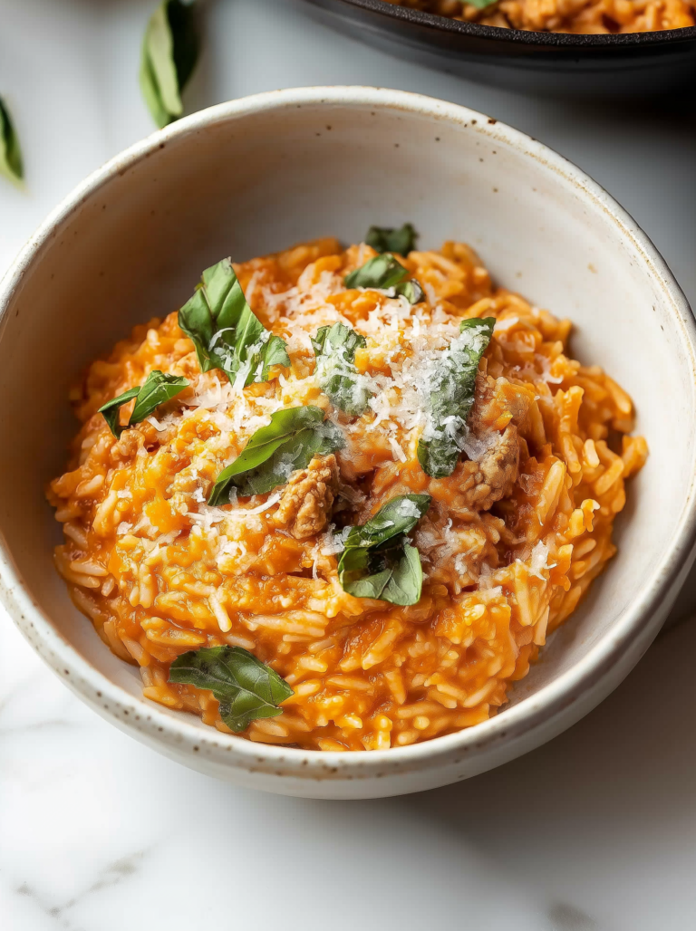 GROUND BEEF ORZO WITH TOMATO CREAM SAUCE