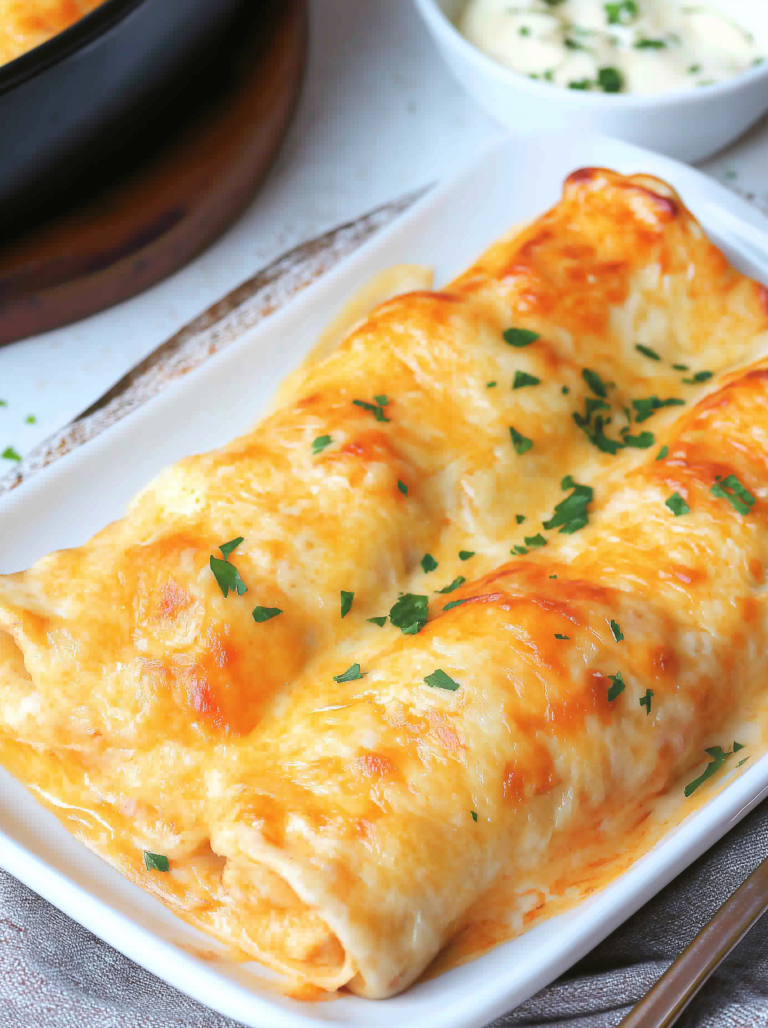 Creamy White Chicken Enchiladas with Green Chili Sour Cream Sauce Recipe