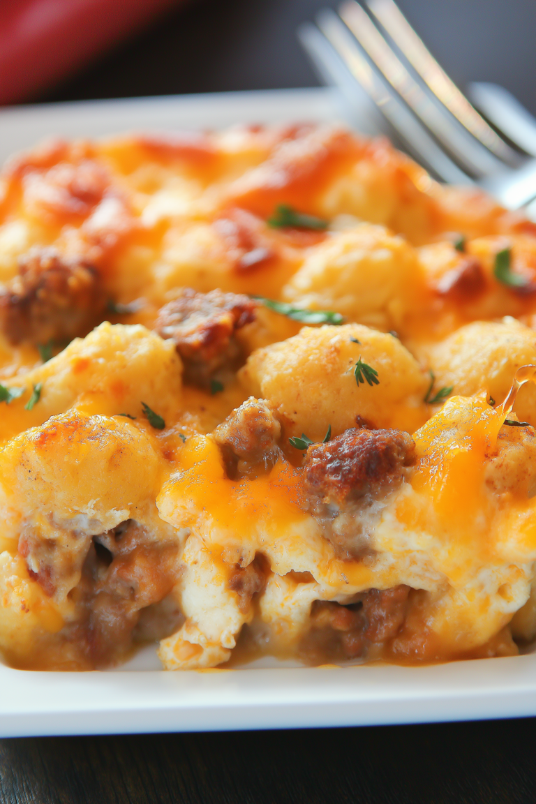 Tater Tot Sausage Breakfast Casserole – Cheesy, Hearty & Crowd-Pleasing
