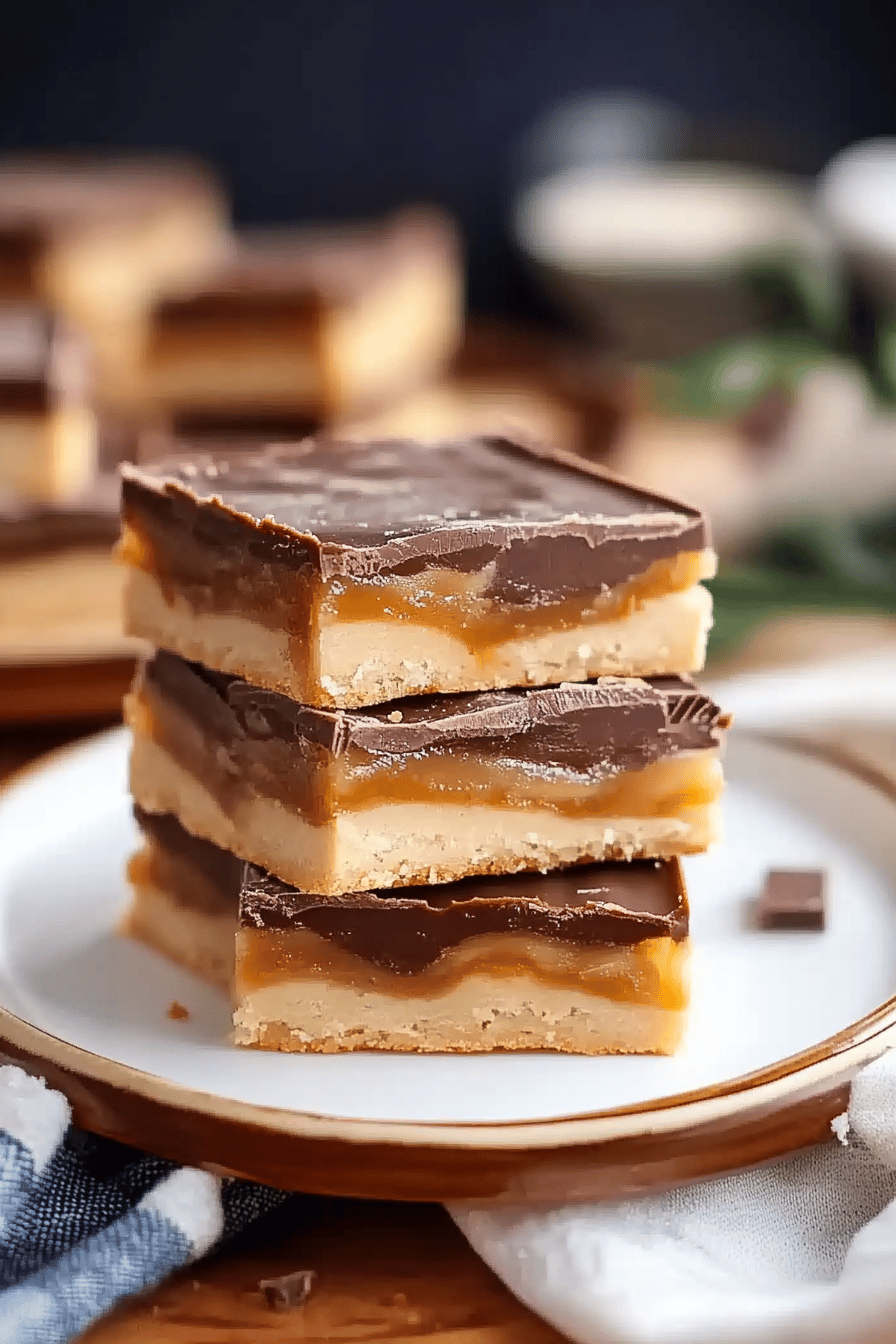 Chocolate Caramel Shortbread Bars Final Dish Presentation