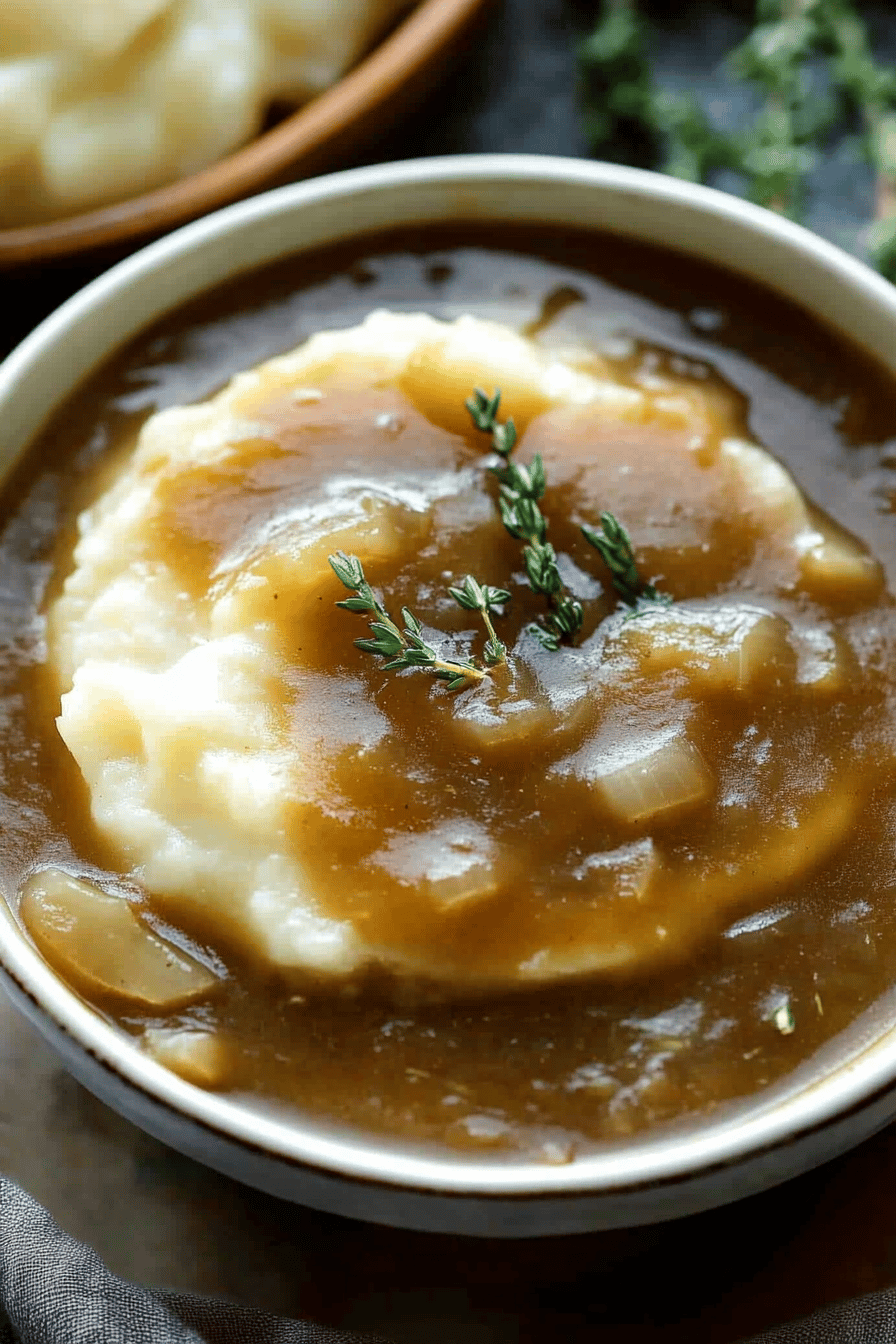 Easy Onion Gravy Final Dish Presentation