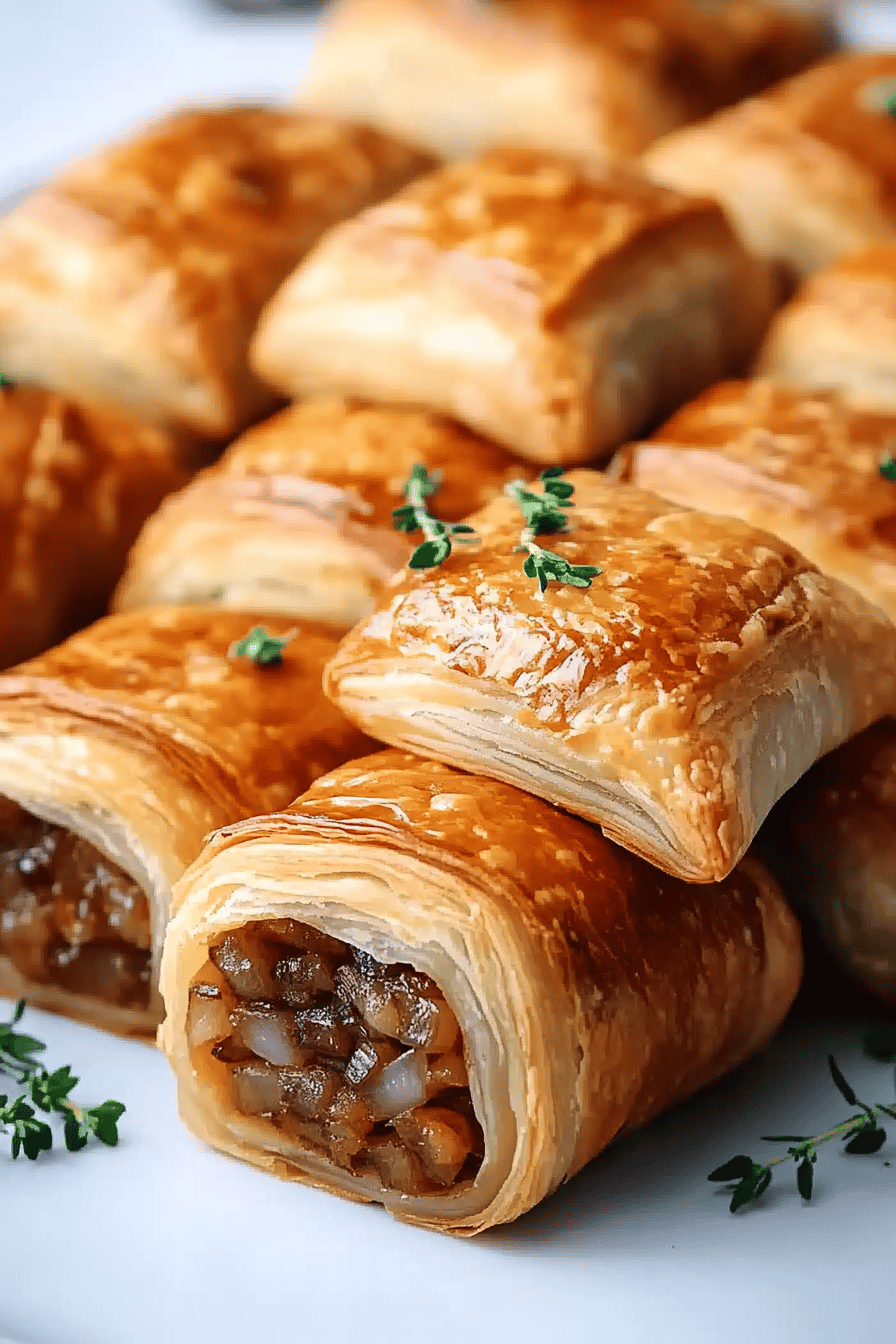 French Onion Sausage Rolls Final Dish Presentation