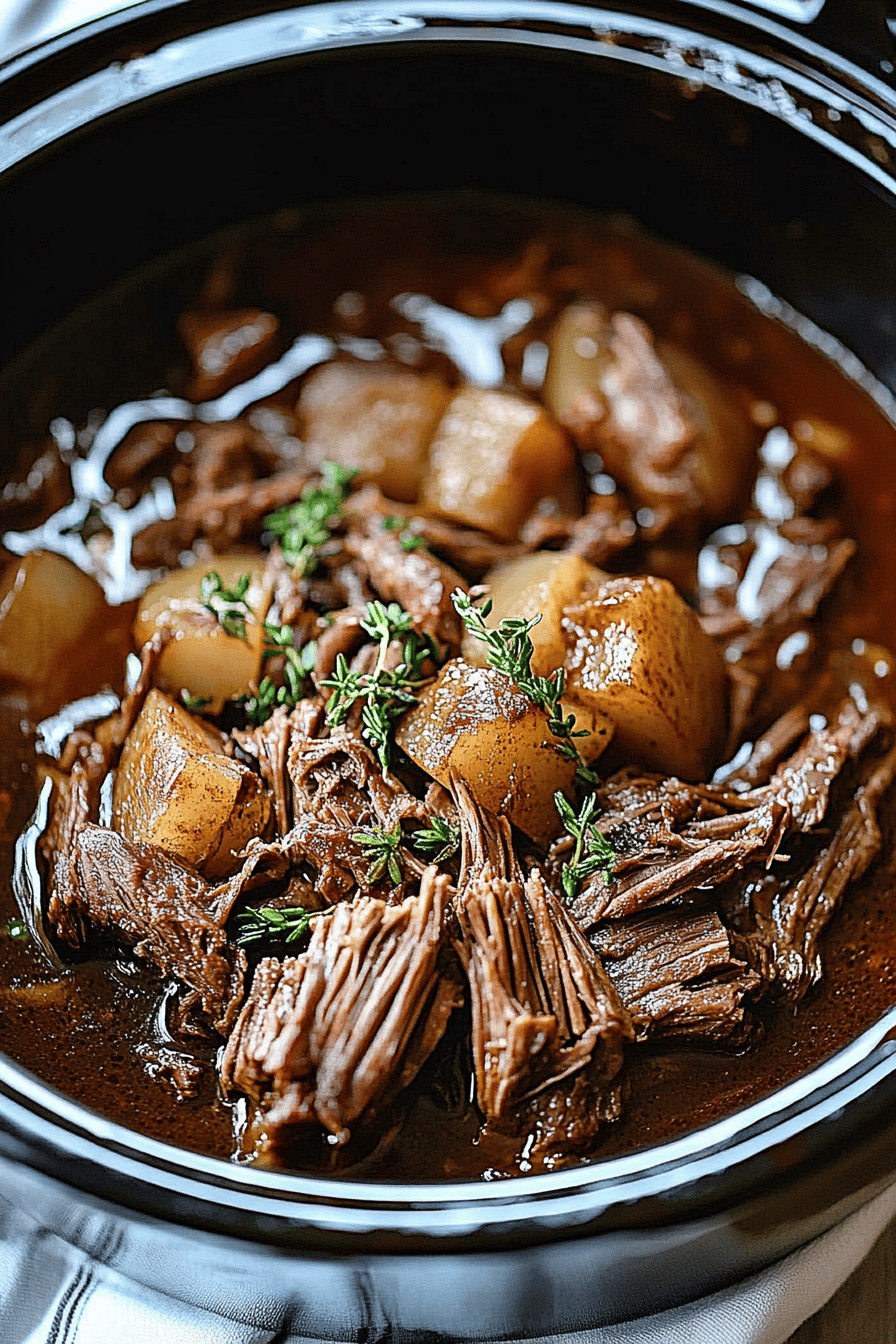Amish Pot Roast slice on plate showing perfect texture and swirl pattern