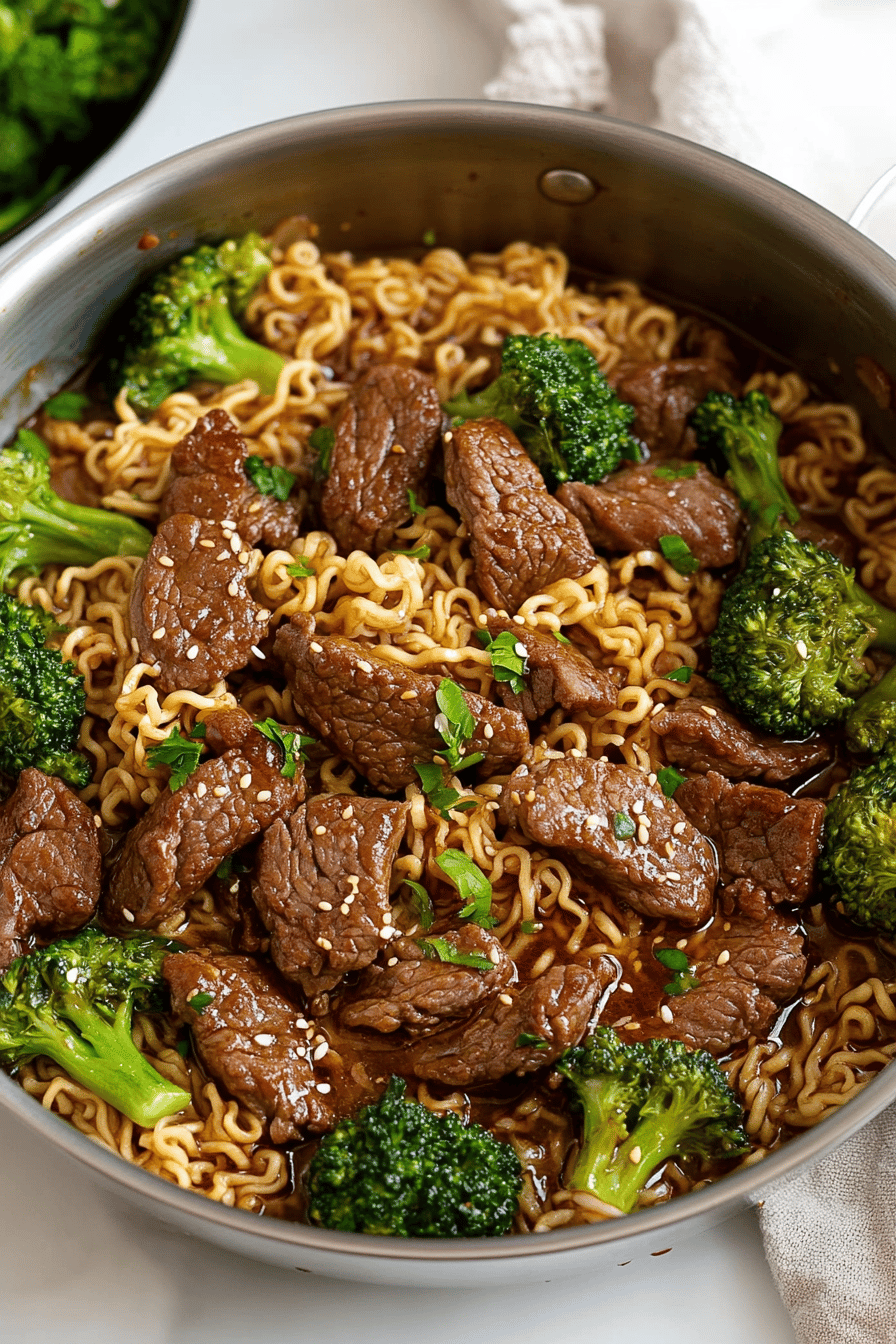 Beef Broccoli Ramen slice on plate showing perfect texture and swirl pattern