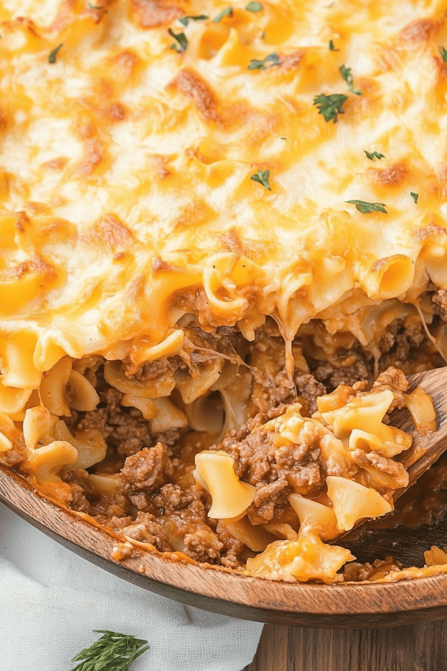 Beef Noodle Bake slice on plate showing perfect texture and swirl pattern