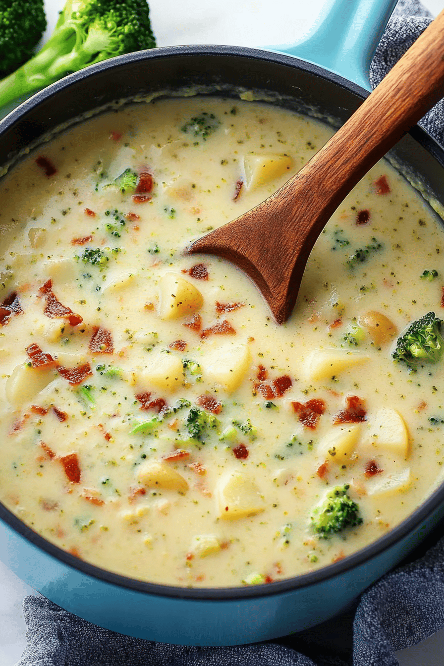 Broccoli Potato Soup ingredients organized and measured on kitchen counter