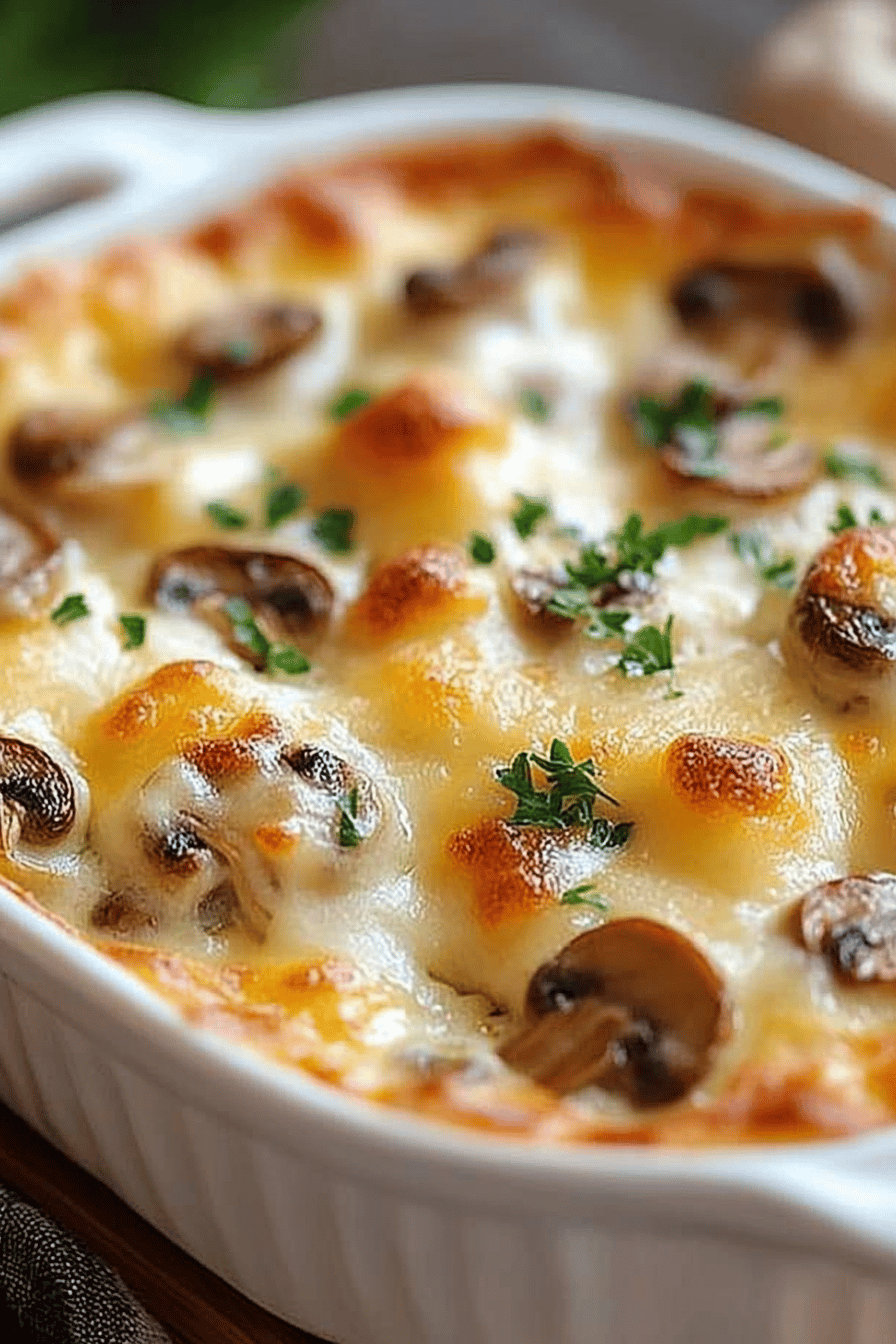 Cheesy Mushrooms Casserole ingredients organized and measured on kitchen counter