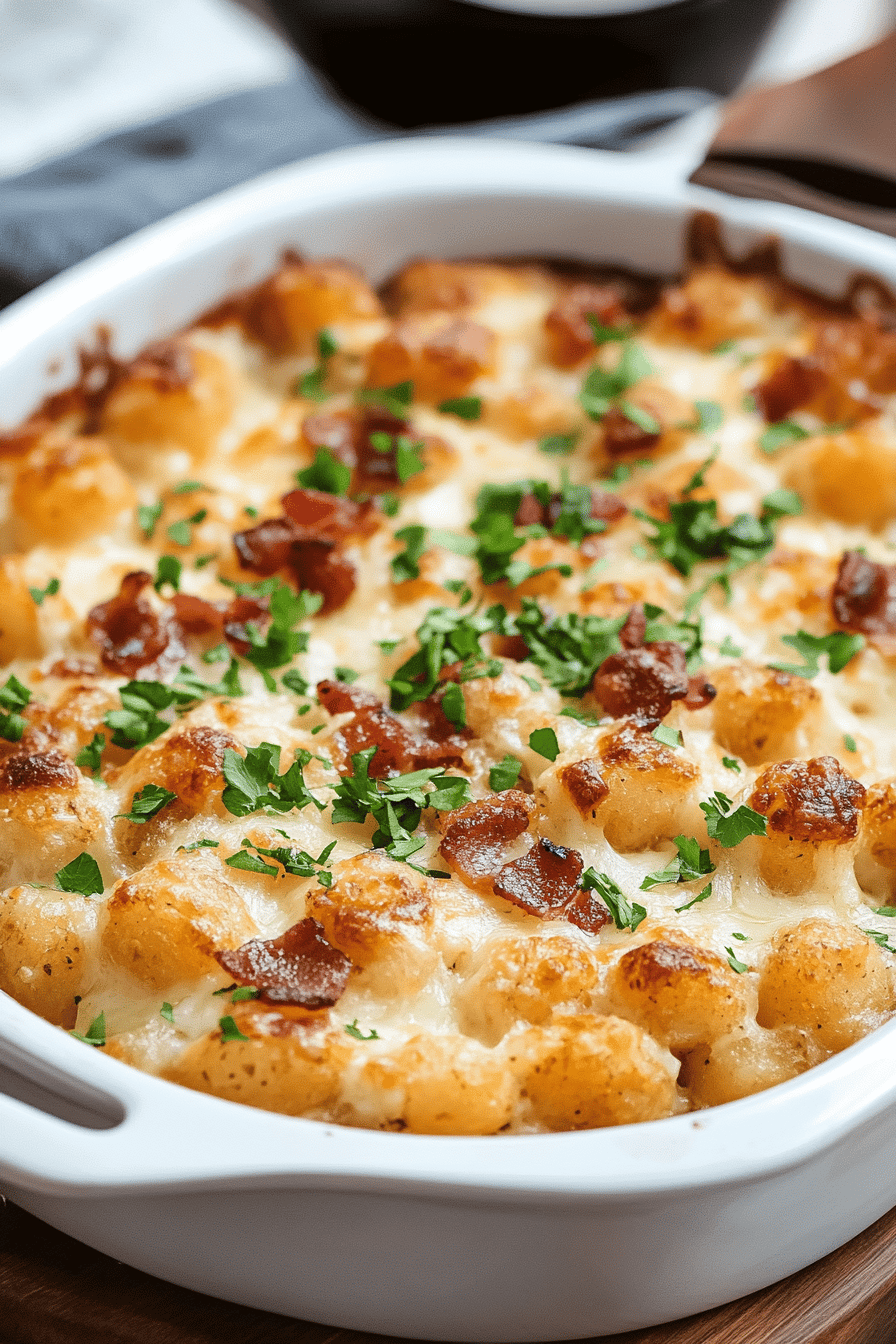 Chicken Bacon Ranch Tater Tot Casserole slice on plate showing perfect texture and swirl pattern