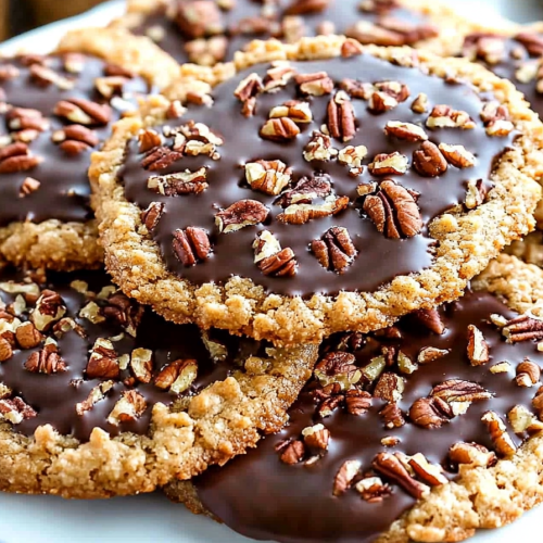 Chocolate Dipped Pecan Lace Cookies