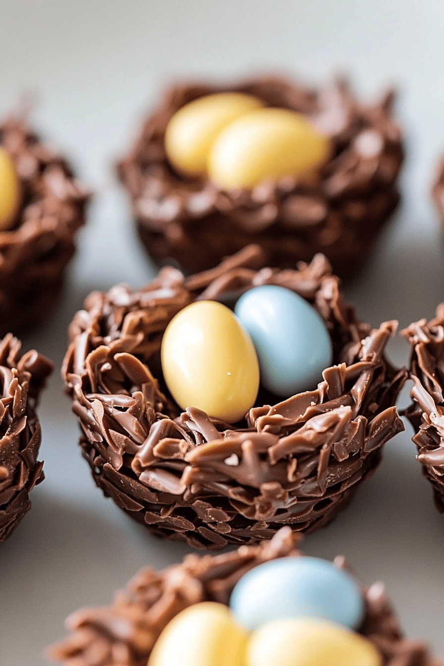 Chocolate Easter Birds Nests slice on plate showing perfect texture and swirl pattern
