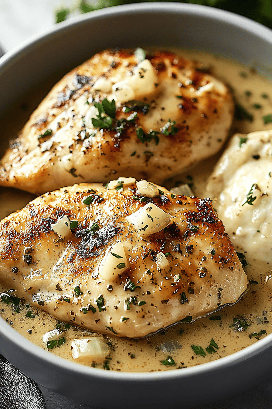 Creamy Garlic Chicken ingredients organized and measured on kitchen counter