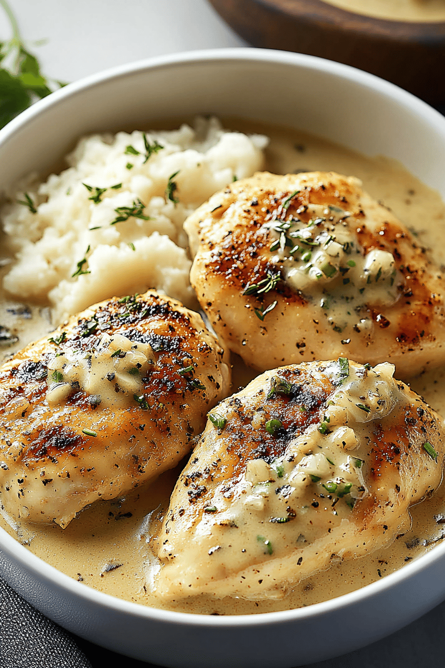 Creamy Garlic Chicken slice on plate showing perfect texture and swirl pattern