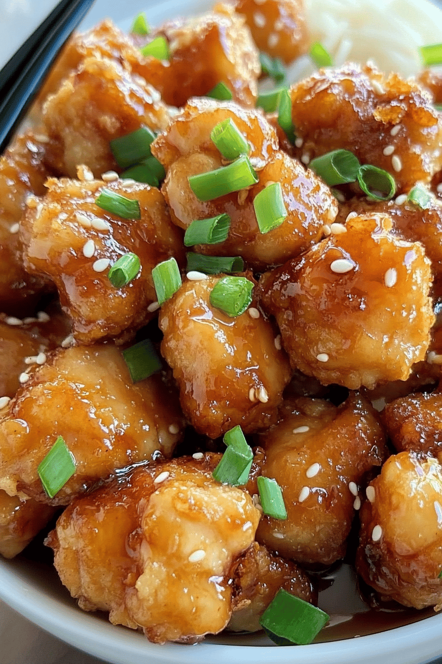 Crispy Honey Chicken slice on plate showing perfect texture and swirl pattern