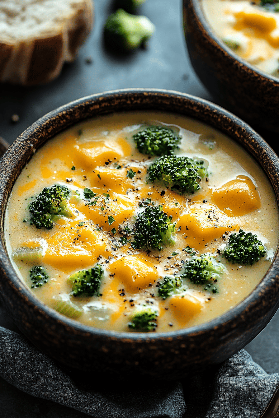 Crockpot Broccoli Cheddar Soup slice on plate showing perfect texture and swirl pattern