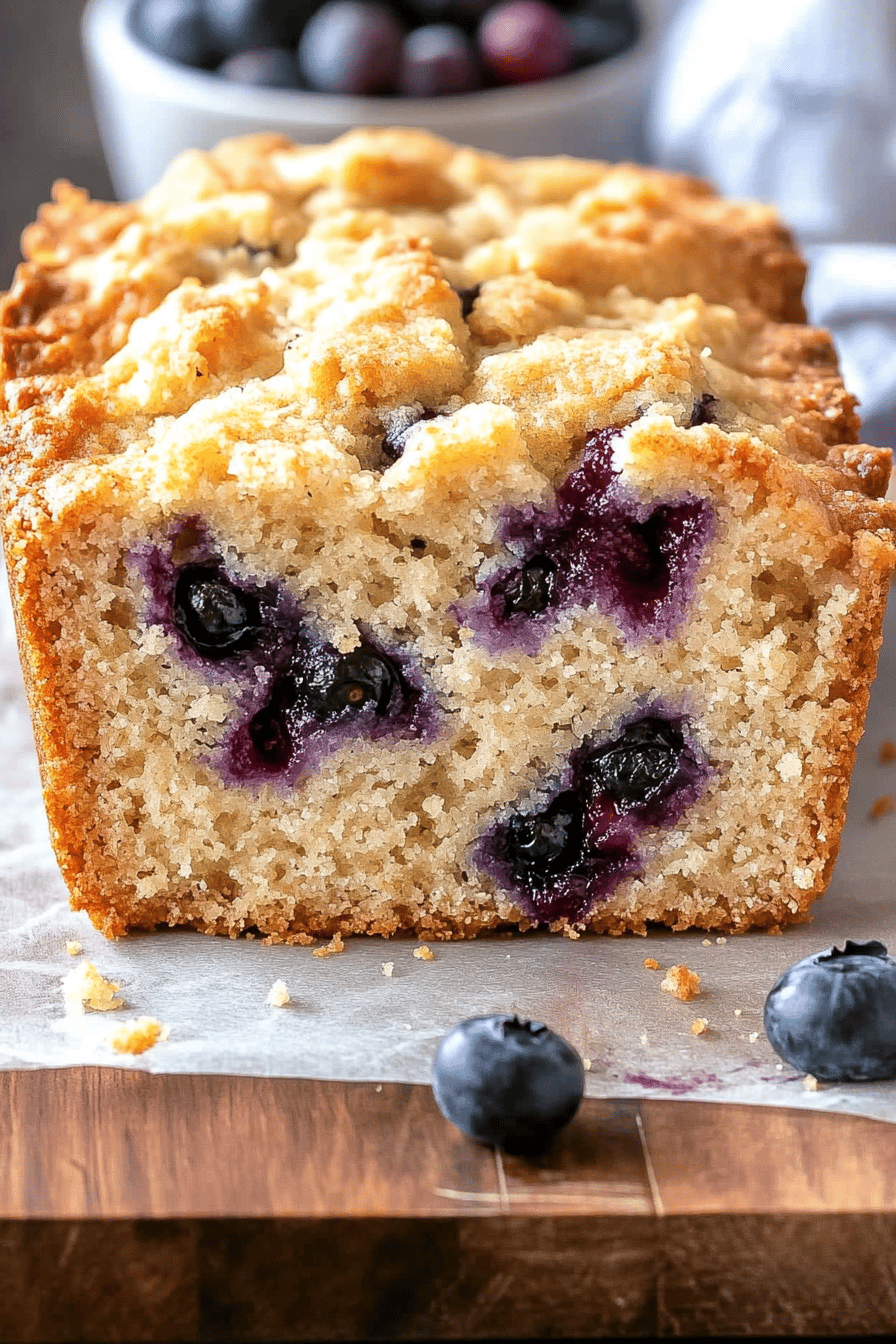 Gluten-Free Blueberry Quickbread slice on plate showing perfect texture and swirl pattern