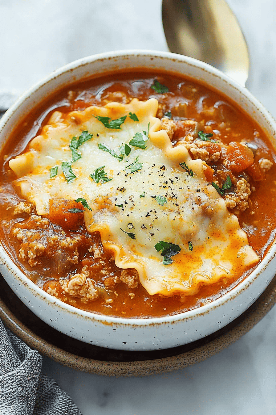 Lasagna Soup Recipe ingredients organized and measured on kitchen counter