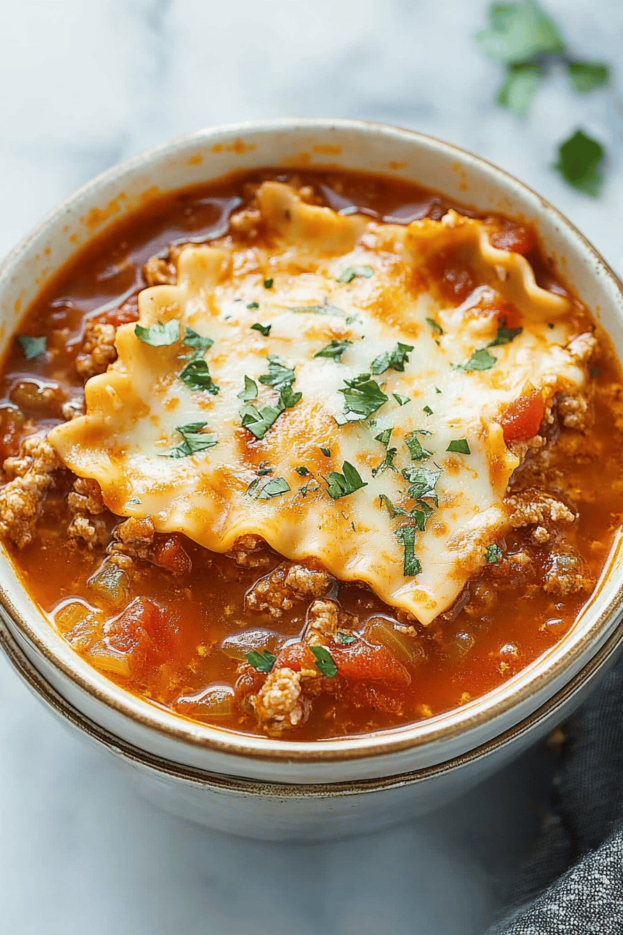 Lasagna Soup Recipe slice on plate showing perfect texture and swirl pattern