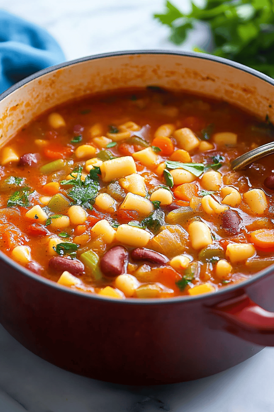 Minestrone Soup ingredients organized and measured on kitchen counter