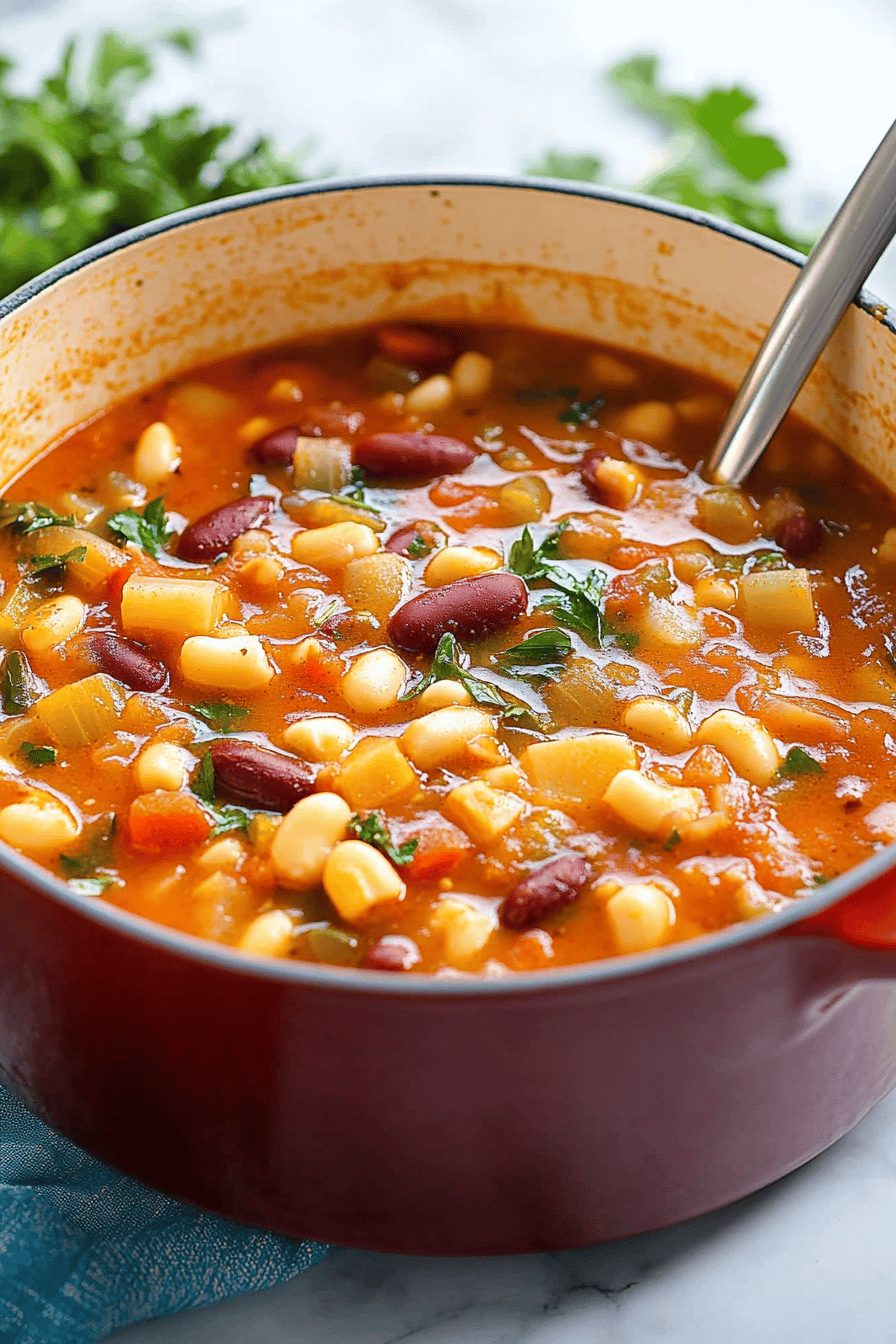Minestrone Soup slice on plate showing perfect texture and swirl pattern