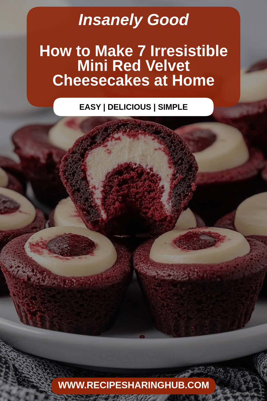 Mini Red Velvet Cheesecakes final dish beautifully presented and ready to serve