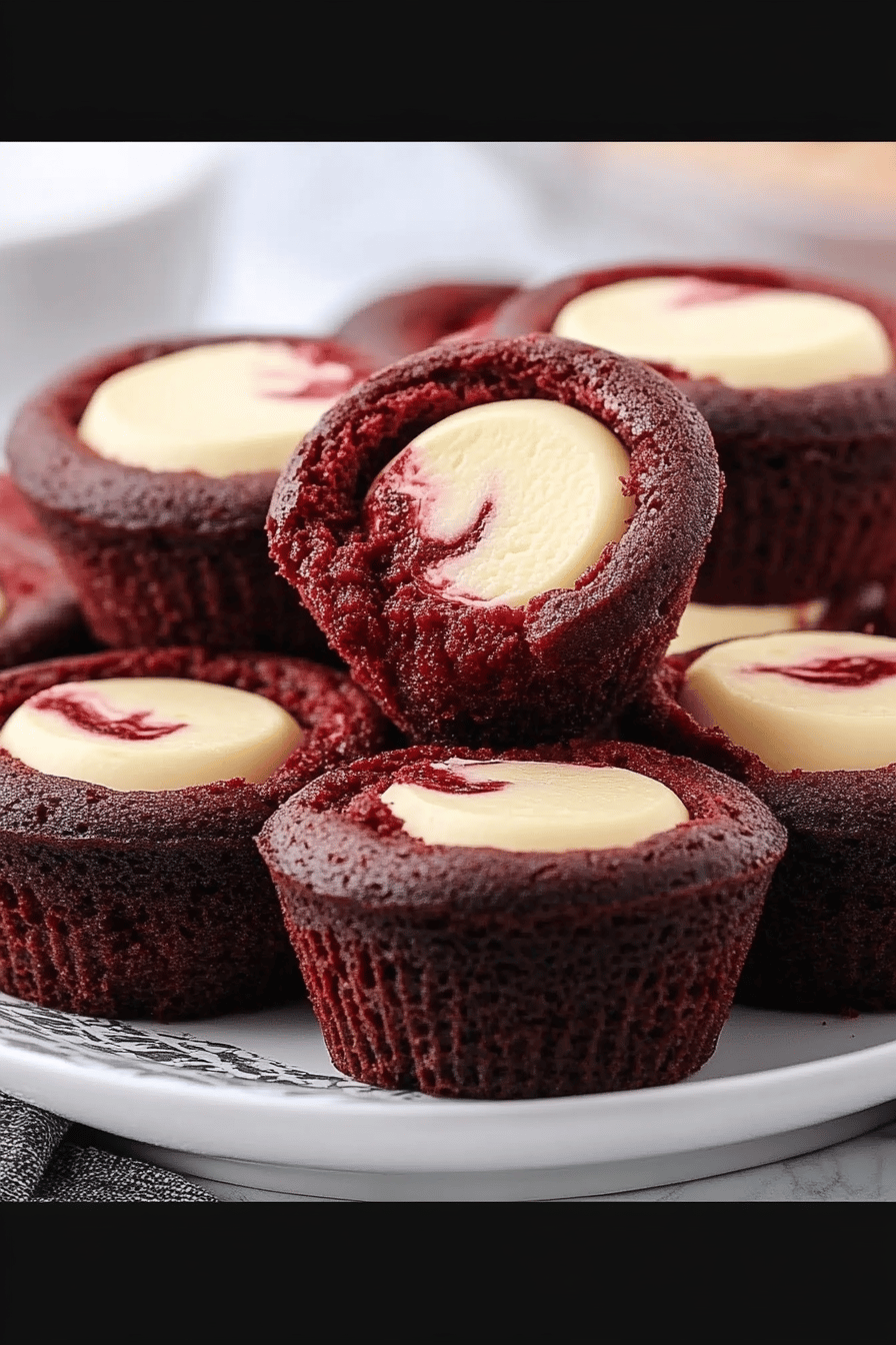 Mini Red Velvet Cheesecakes slice on plate showing perfect texture and swirl pattern