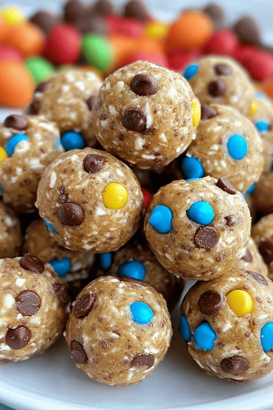 Monster Cookie Energy Balls slice on plate showing perfect texture and swirl pattern