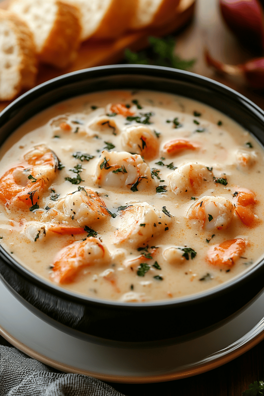 Seafood Bisque Recipe slice on plate showing perfect texture and swirl pattern