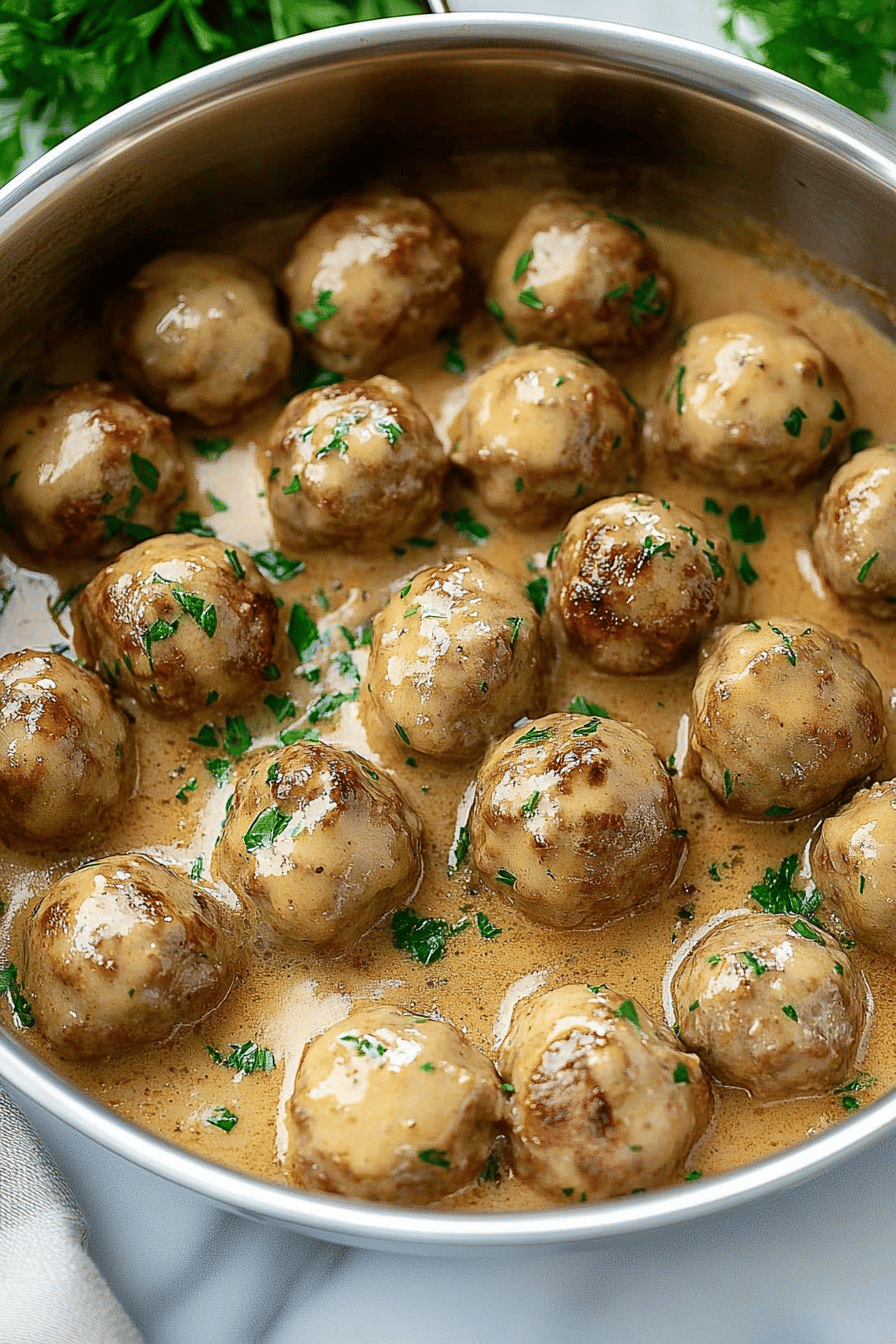 Swedish Meatball Recipe ingredients organized and measured on kitchen counter