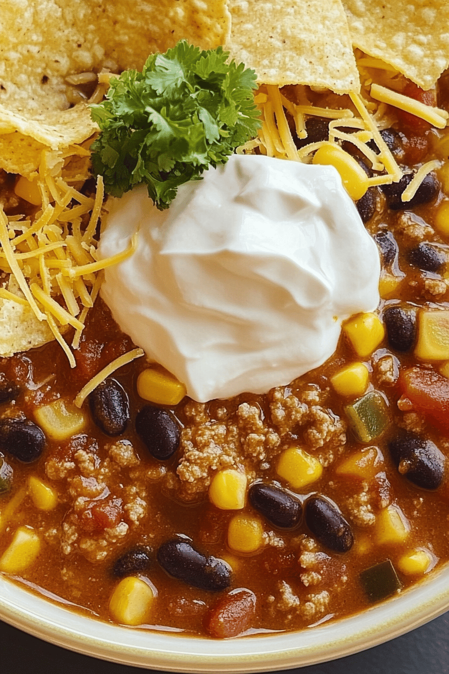 Taco Chili Recipe slice on plate showing perfect texture and swirl pattern