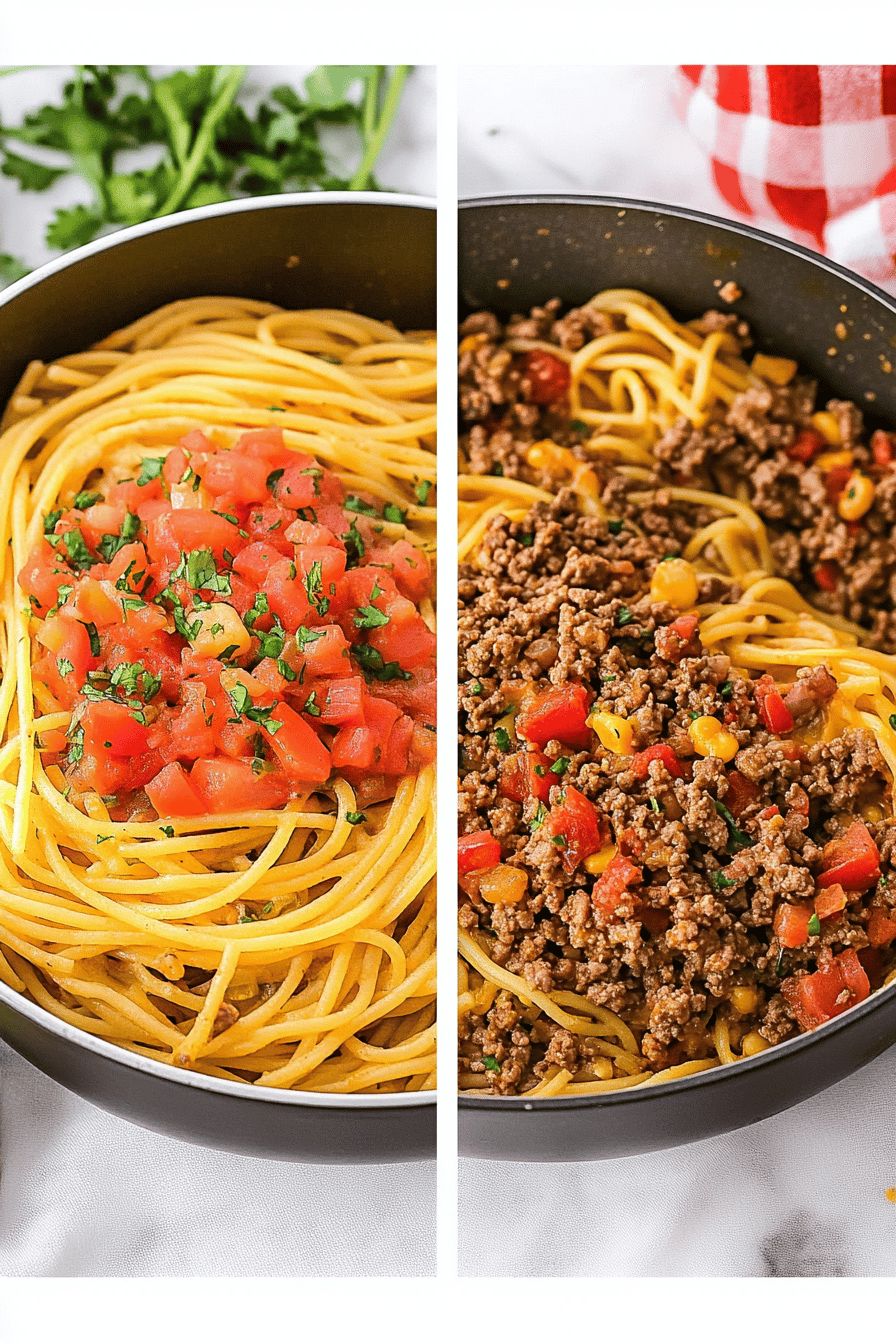 Taco Spaghetti Recipe ingredients organized and measured on kitchen counter