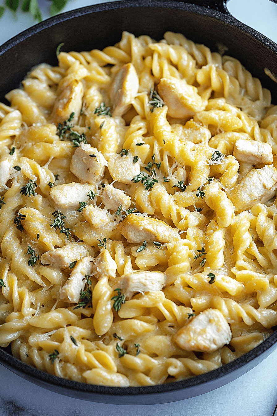 White Cheddar Chicken Pasta ingredients organized and measured on kitchen counter