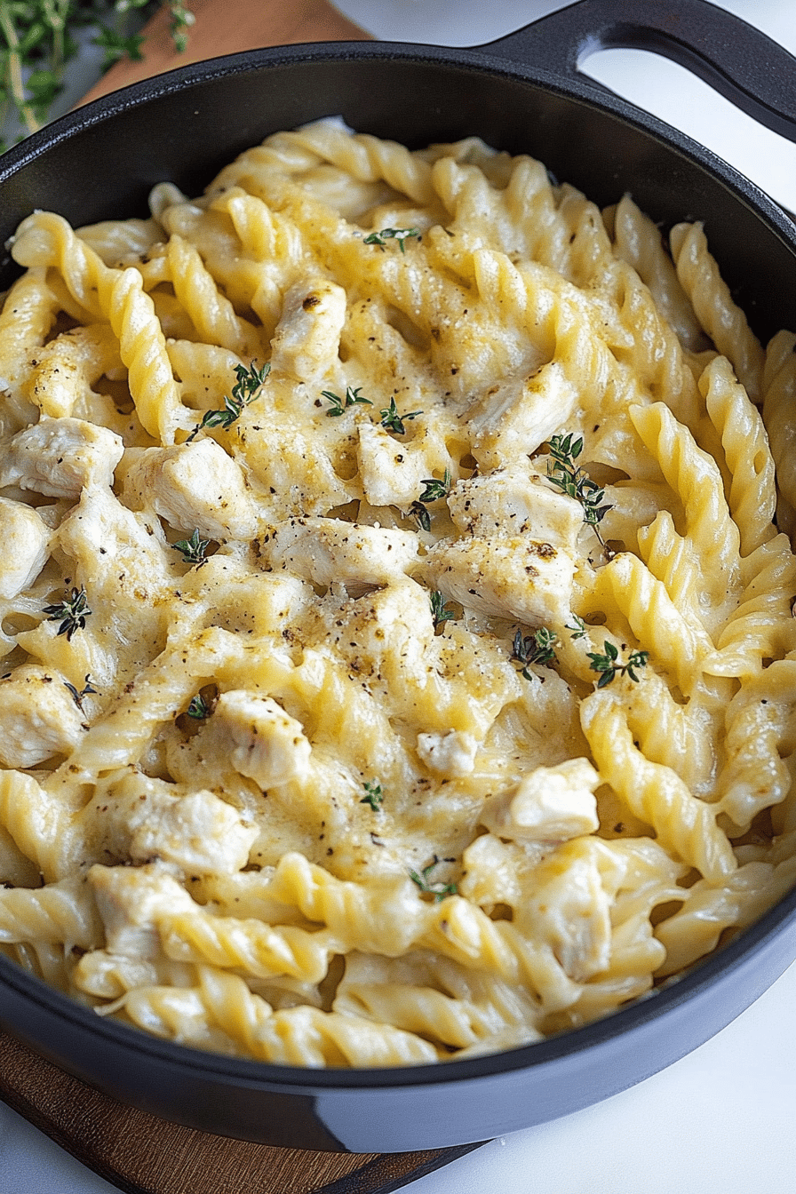 White Cheddar Chicken Pasta slice on plate showing perfect texture and swirl pattern