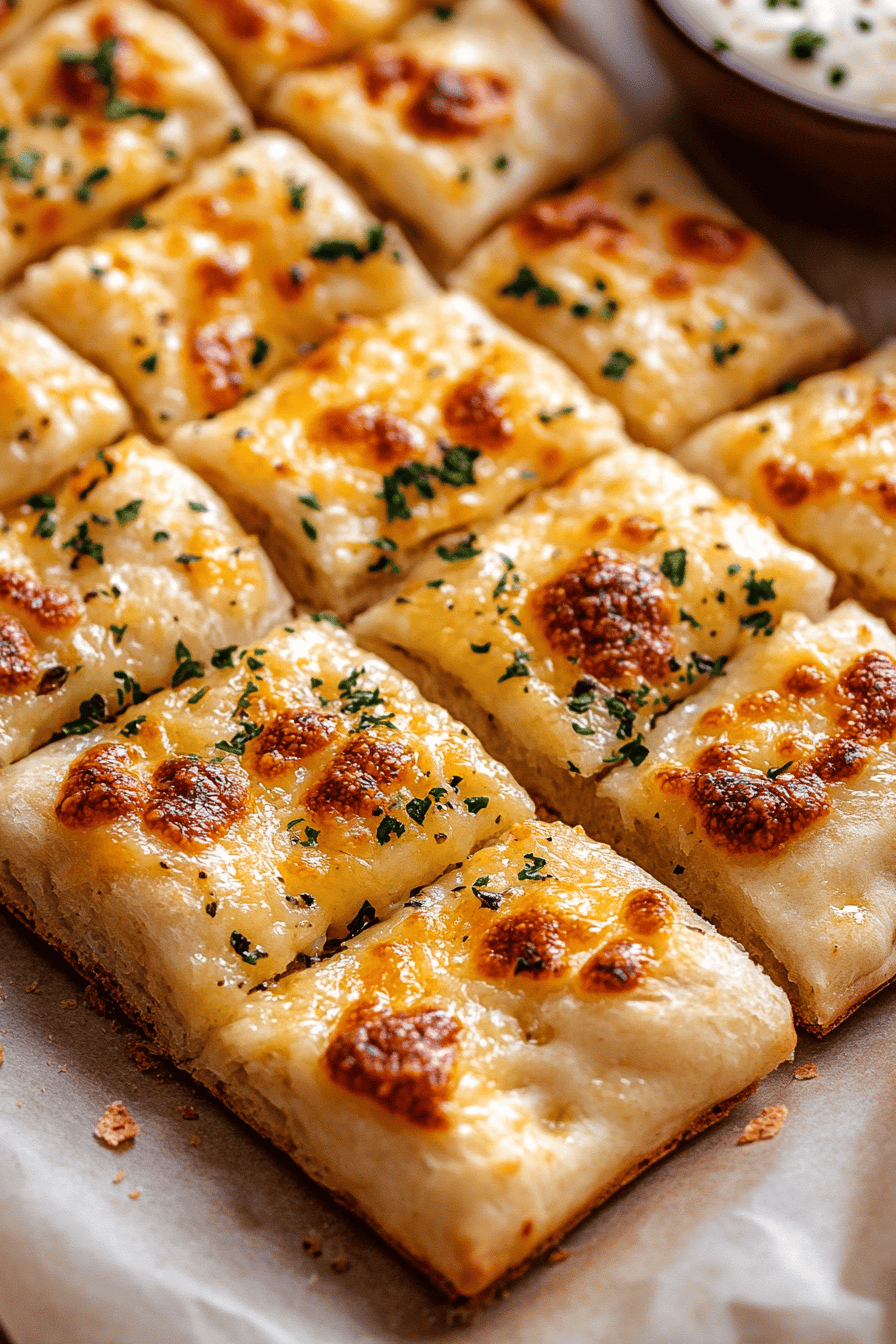 cheesy garlic breadsticks ingredients organized and measured on kitchen counter