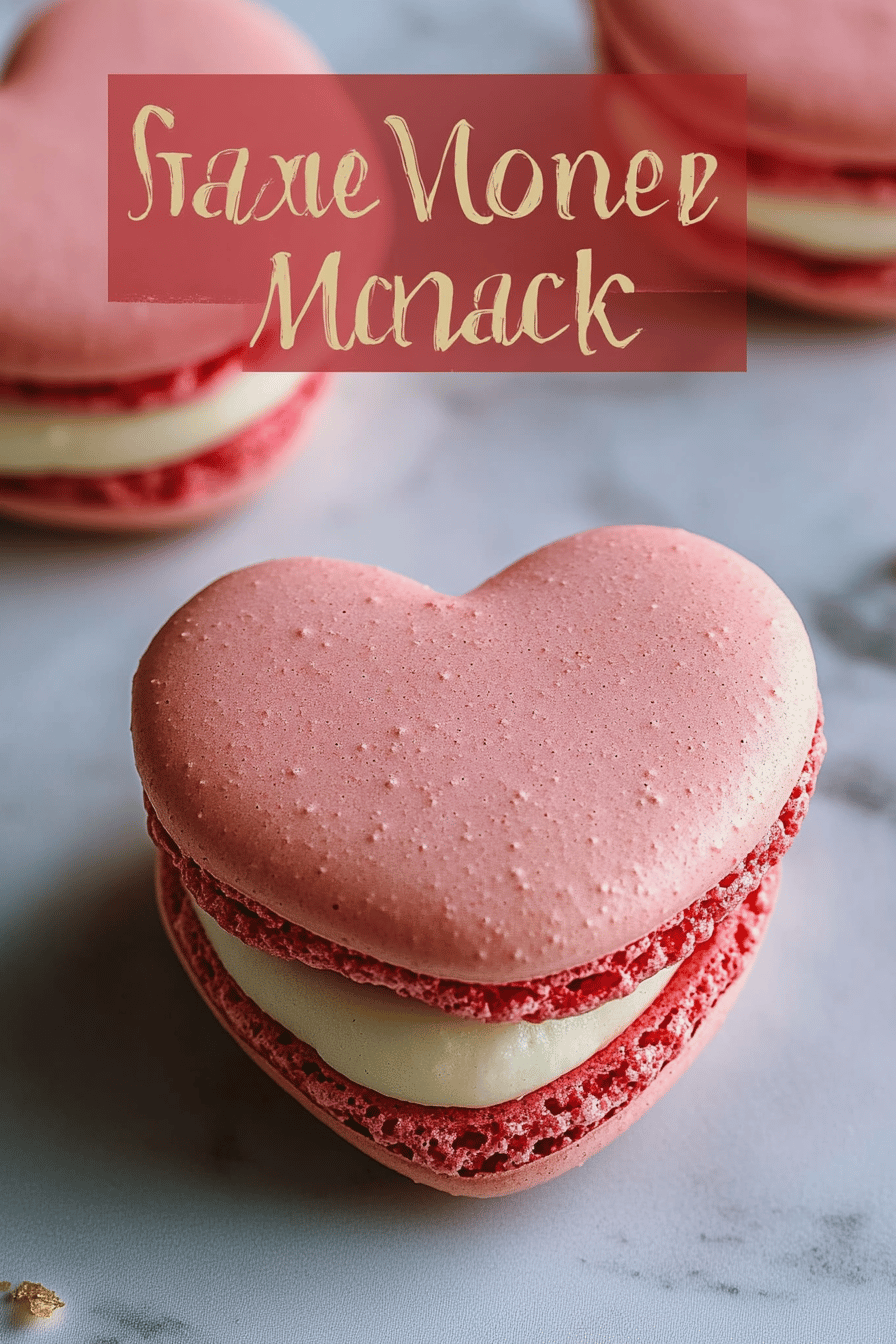 heart-shaped macarons slice on plate showing perfect texture and swirl pattern