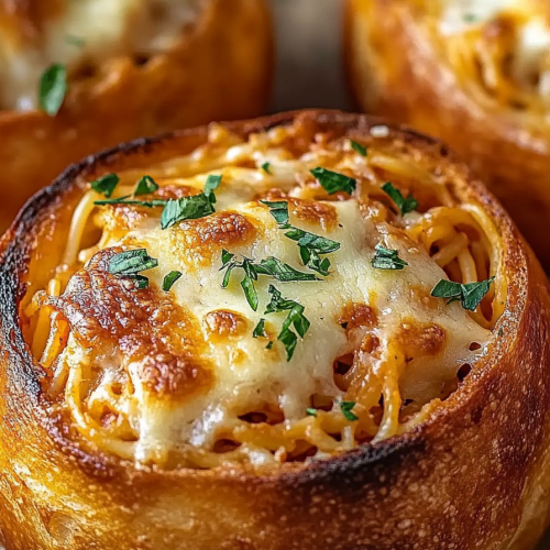 Spaghetti Garlic Bread Bowls