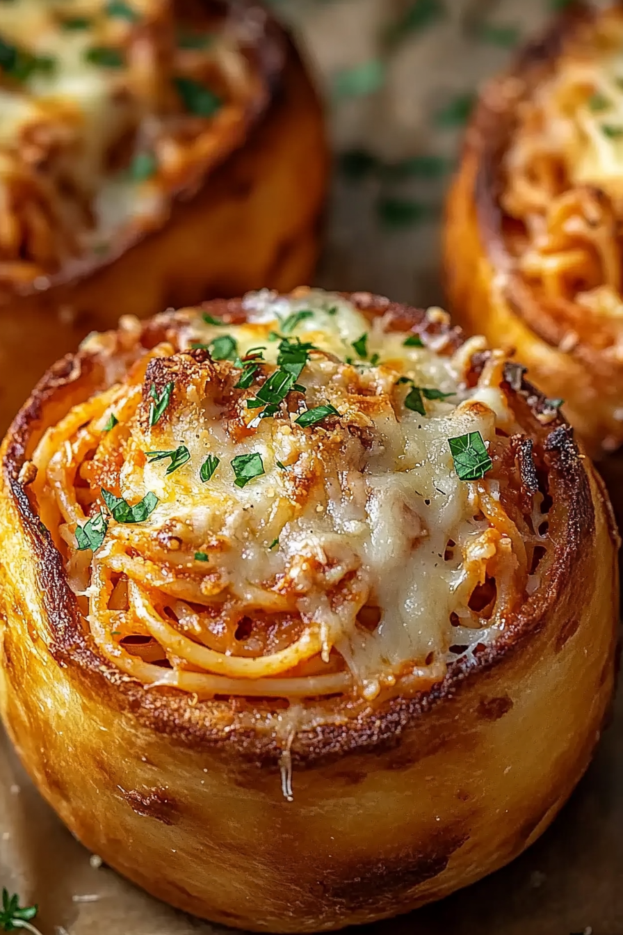Spaghetti Garlic Bread Bowls