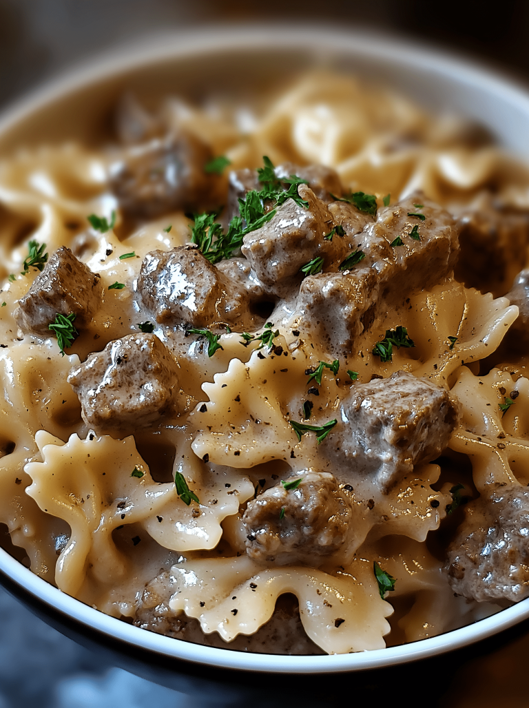 Creamy Beef and Bowtie Pasta
